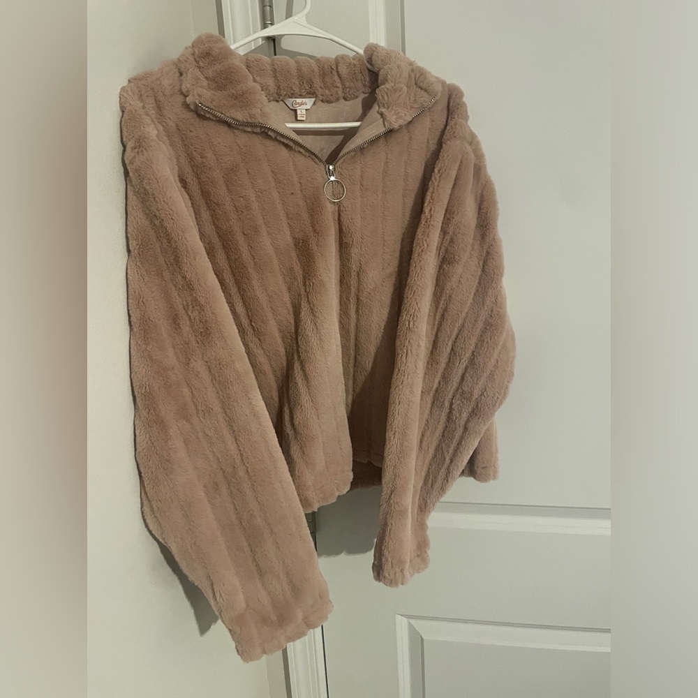 Light pink fuzzy quarter zip